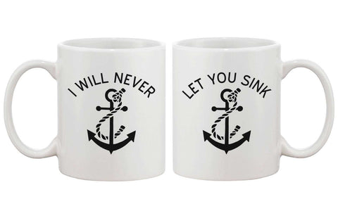 Anchor Matching BFF Coffee Mugs for Best Friend - I Will Never Let You Sink