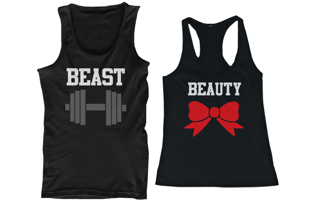 Beauty Beast Couple Tank Tops Funny Mtaching Work out Tanks For Couples