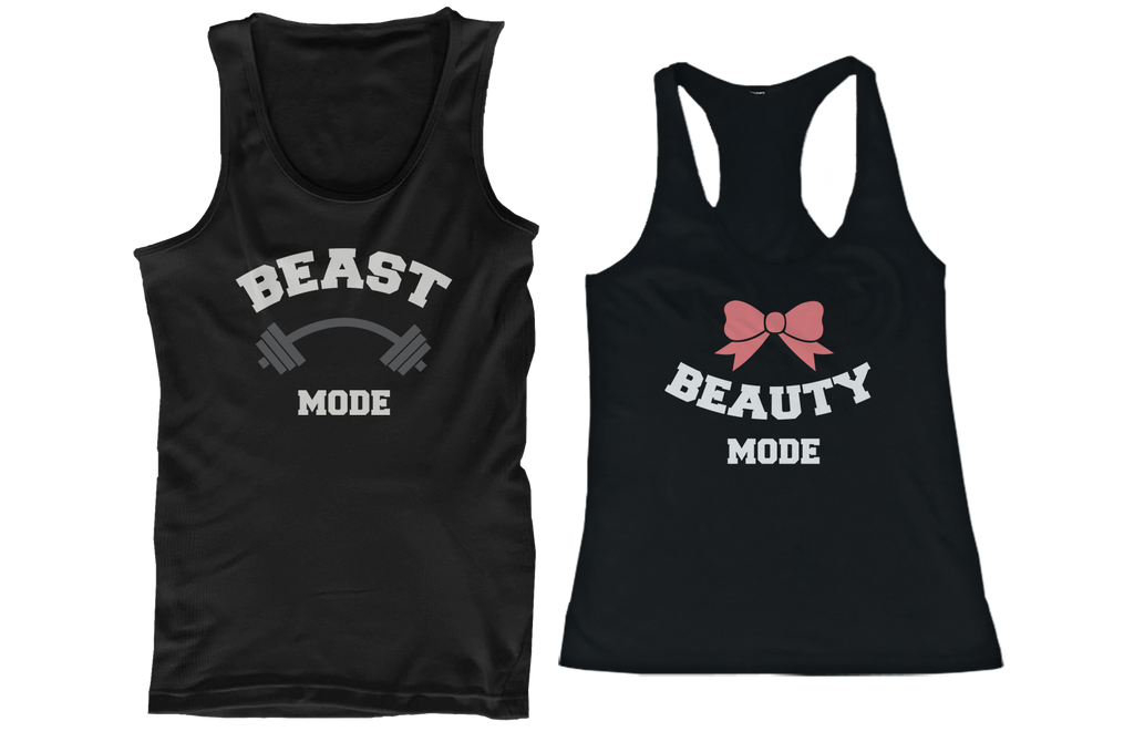 Beauty Mode and Beast Mode His and Her Matching Tank Tops for Couples
