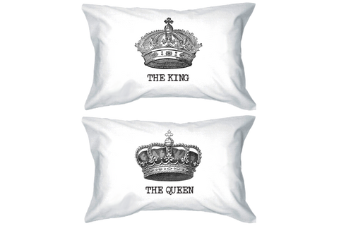King and Queen Crown Pillow Covers Standard Size 21 x 30 Couple Pillowcases