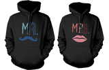Mr and Mrs Couple Outfit Mustache and Lips Matching Hoodies for Couples