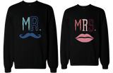 His and Her Mr Mustache and Mrs Lips Matching Sweatshirts for Couples