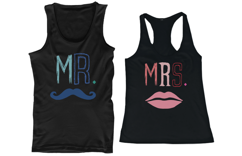 Mr Mustache and Mrs Lips Couple Tank Tops Cute Matching Tanks for Couples
