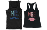 Mr Mustache and Mrs Lips Couple Tank Tops Cute Matching Tanks for Couples
