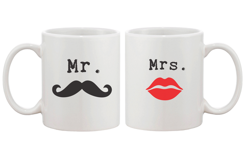 Mr Mustache and Mrs Lips Couple Mugs - His and Hers Matching Mug Cup Set