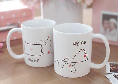 Miss You - Customizable Matching Coffee Mug Sets for Couples and Friends (MC030)