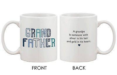Father's Day Grandpa 11oz Mug for Grandfather -Silver Hair-Gold Heart Cup