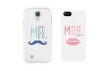 Mr. Blue Mustache & Mrs. Pink Lips Matching Couple White Phonecases (Set)