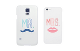Mr. Blue Mustache & Mrs. Pink Lips Matching Couple White Phonecases (Set)