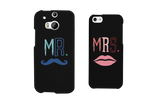 Mr Mustache and Mrs Lips Black Matching Couple Phone Cases Wedding Gift