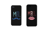 Mr Mustache and Mrs Lips Black Matching Couple Phone Cases Wedding Gift