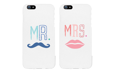 Mr Mustache and Mrs Lips White Matching Couple Phone Cases Wedding Gift