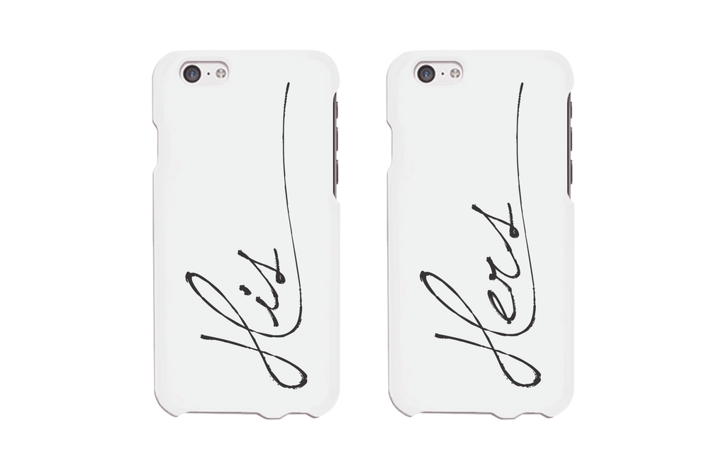 His and Hers Cursive White Matching Couple Phone Cases Wedding Gift