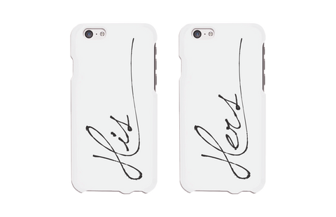 His and Hers Cursive White Matching Couple Phone Cases Wedding Gift