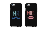 Mr Mustache and Mrs Lips Black Matching Couple Phone Cases Wedding Gift