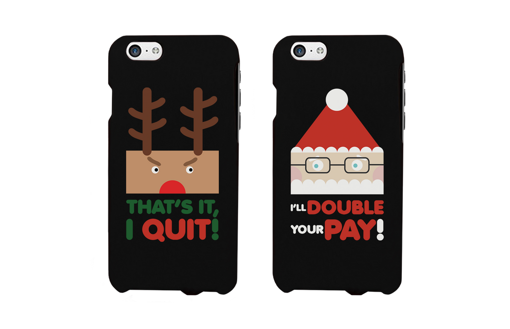 Rudolph and Santa Funny Black Matching Couple Phone Cases Christmas Gifts