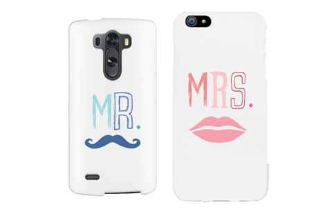 Mr. Blue Mustache & Mrs. Pink Lips Matching Couple White Phonecases (Set)