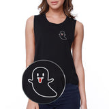 Ghost Pocket Crop Tee Halloween Sleeveless Shirt Junior Tank Top