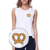 Pretzel Pocket Print Crop Tee Cute Sleeveless Shirt Junior Tank Top