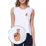Cross Finger Pocket Crop Tee Cute Sleeveless Shirt Junior Tank Top