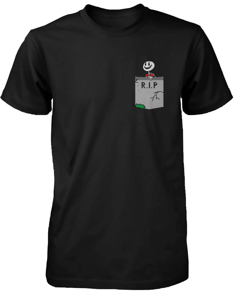 Skeleton with RIP Gravestone Pocket Print Men's T-Shirt Halloween Graphic Tees