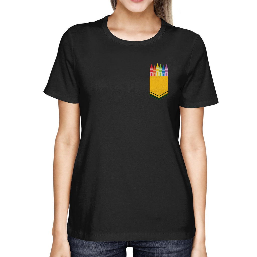 Color Crayon Pocket Print Women's Shirt Cool Gifts For Teachers
