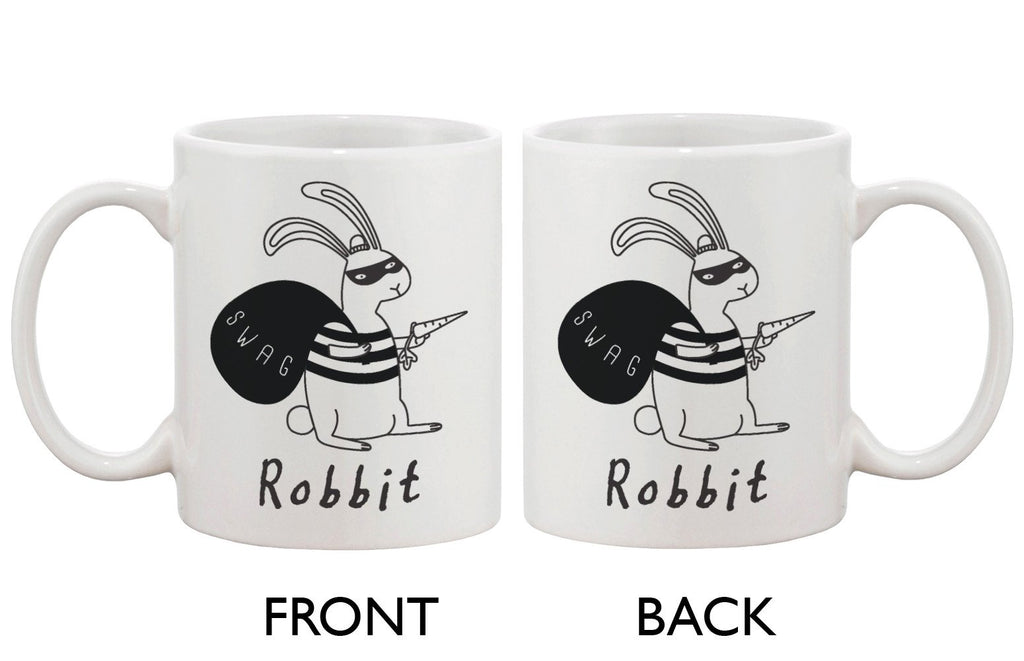 Funny and Cute Bunny Ceramic Coffee Mug - Robbit with Swag Bag 11oz Mug Cup