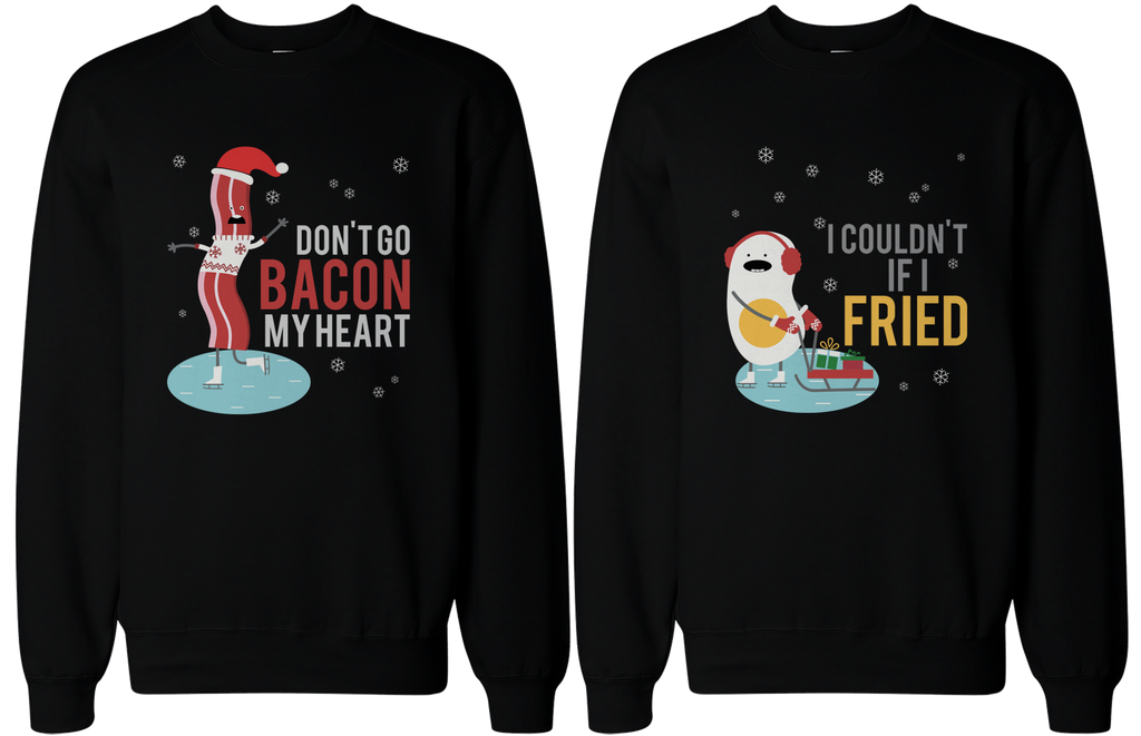 Bacon and Egg Couple SweatShirts Funny Graphic Sweaters for Winter