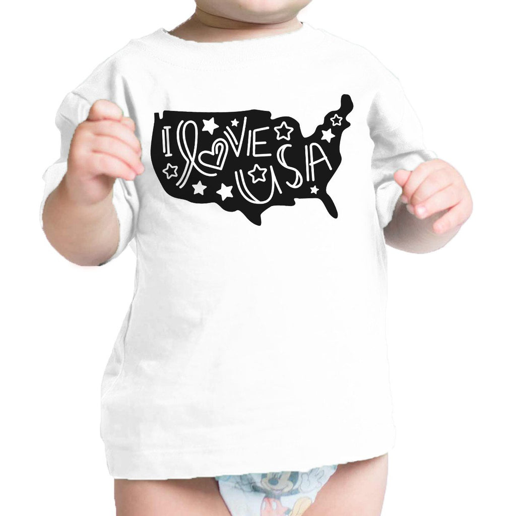 I Love USA White Cotton Baby Graphic Tee Cute Gift For New Army Dad