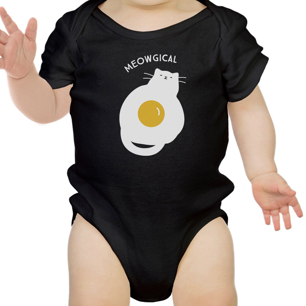 Meowgical Cat And Fried Egg Baby Black Bodysuit