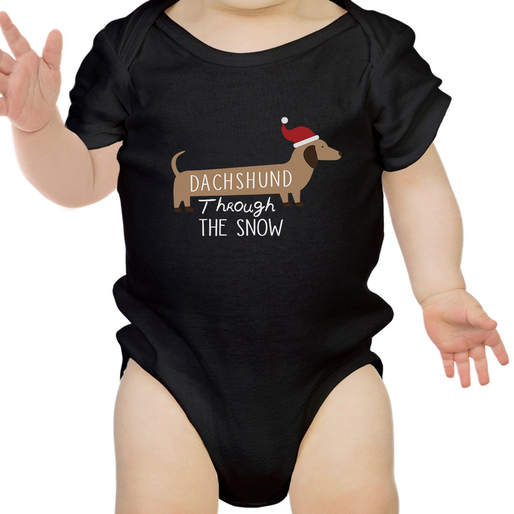 Dachshund Through The Snow Baby Black Bodysuit