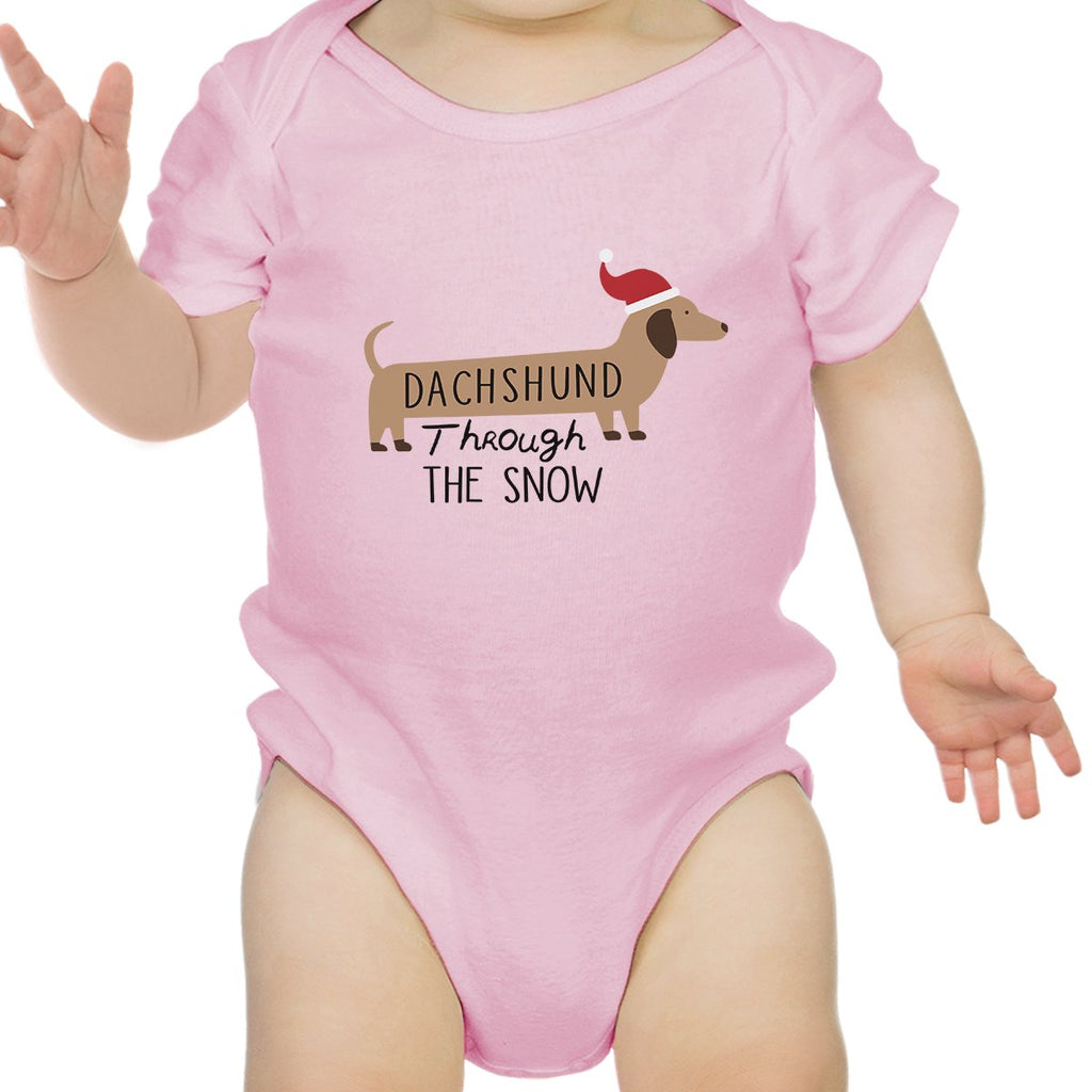 Dachshund Through The Snow Baby Pink Bodysuit