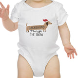 Dachshund Through The Snow Baby White Bodysuit