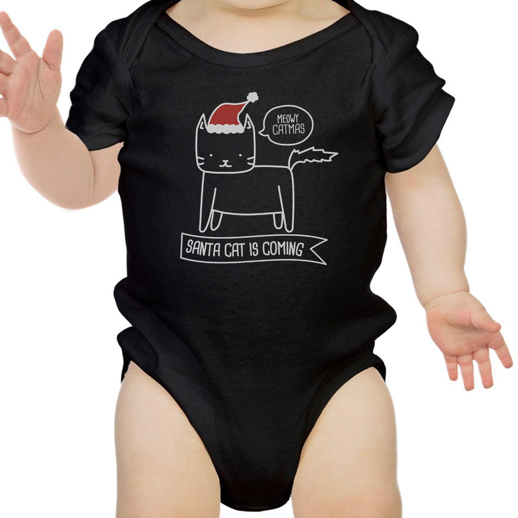 Meowy Catmas Santa Cat Is Coming Baby Black Bodysuit