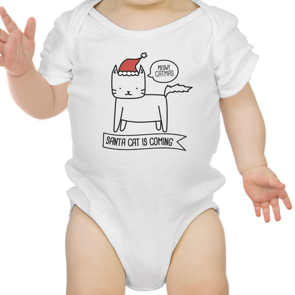 Meowy Catmas Santa Cat Is Coming Baby White Onesie
