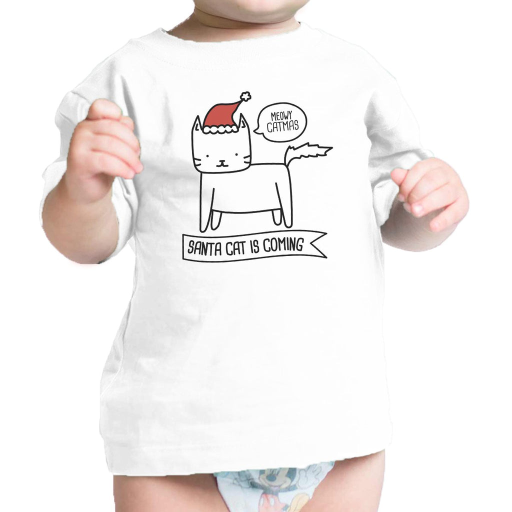 Meowy Catmas Santa Cat Is Coming Baby White Shirt