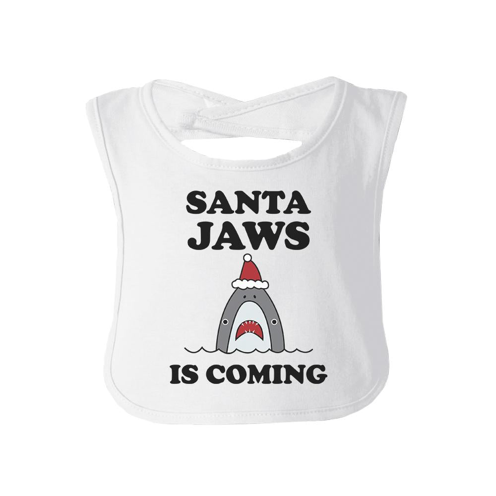 Santa Jaws Is Coming Baby White Bib