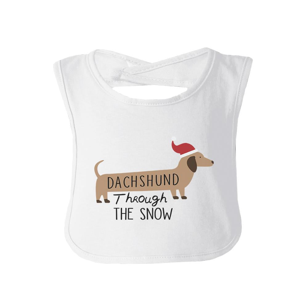 Dachshund Through The Snow Baby White Bib