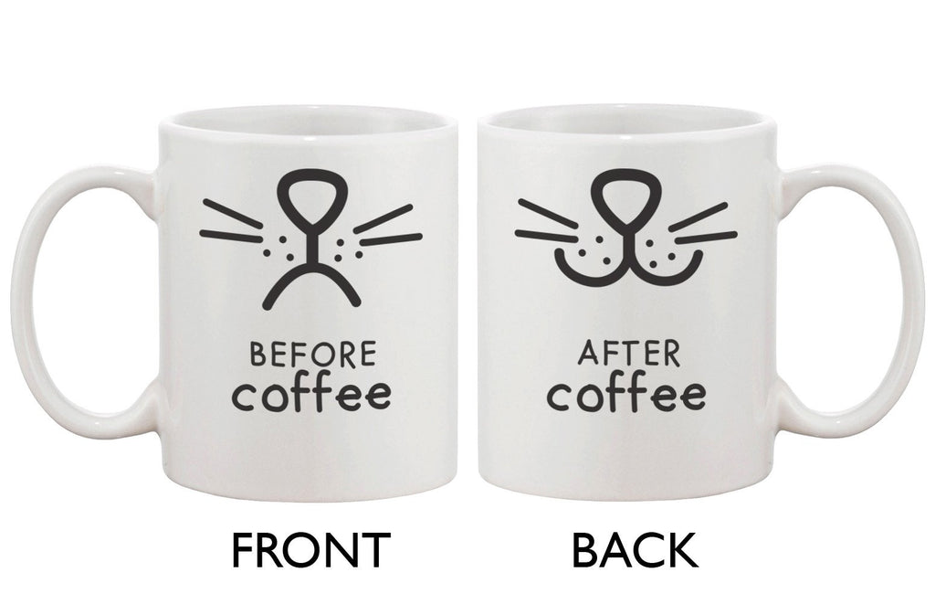 Cute Cat Face Coffee Mug - Before Coffee and After Coffee Ceramic 11oz Mug