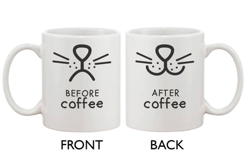Cute Cat Face Coffee Mug - Before Coffee and After Coffee Ceramic 11oz Mug