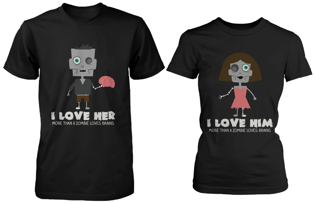 Love You More Than a Zombie Loves Brains Matching Couple Shirts (Set)