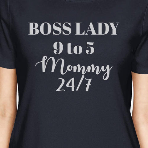 Boss Lady Mommy Women's Navy Cotton Graphic Tee Witty Gift For Wife