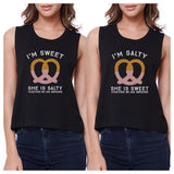 Sweet And Salty BFF Matching Black Crop Tops