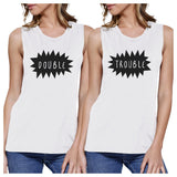 Double Trouble BFF Matching White Muscle Tops