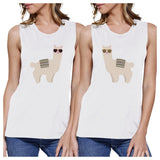 Llamas With Sunglasses BFF Matching White Muscle Tops