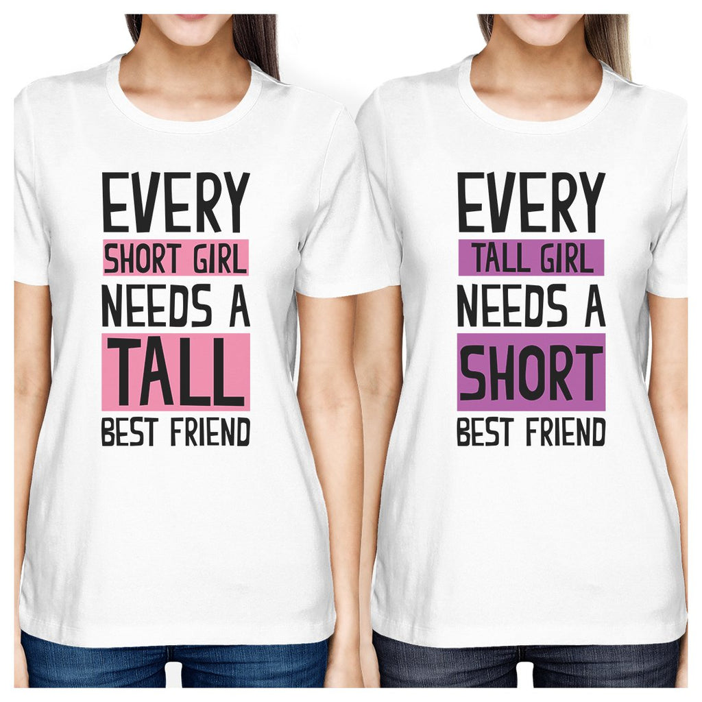 Tall Short Friend BFF Matching Shirts Womens White Crewneck Top