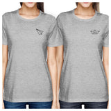 Origami Plane And Boat BFF Matching Grey Shirts