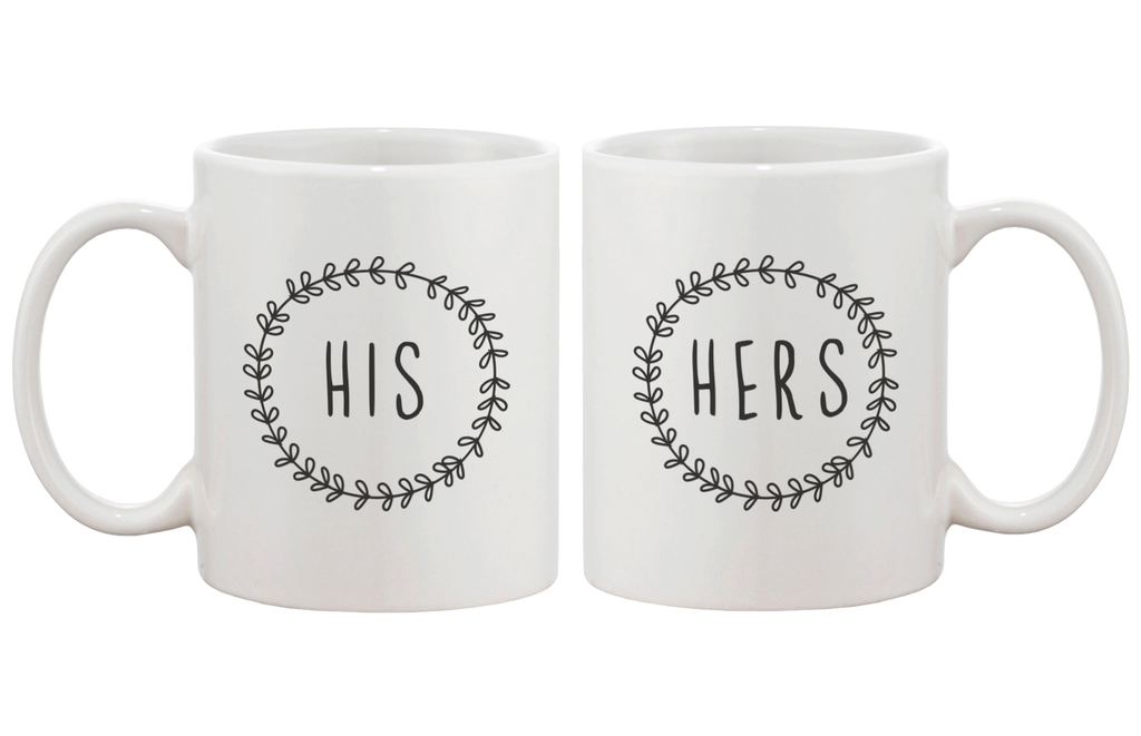 Wreath Stamp Style His and Hers Couple Matching Coffee Mug for Cute Couples