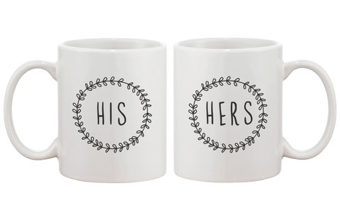 Wreath Stamp Style His and Hers Couple Matching Coffee Mug for Cute Couples
