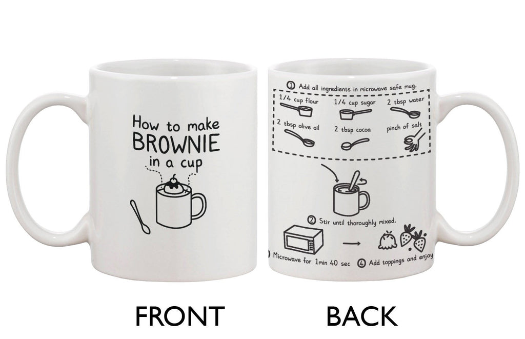 Cute Ceramic Coffee Mug - How to Make Brownie in a Cup - Cute Recipe Mug